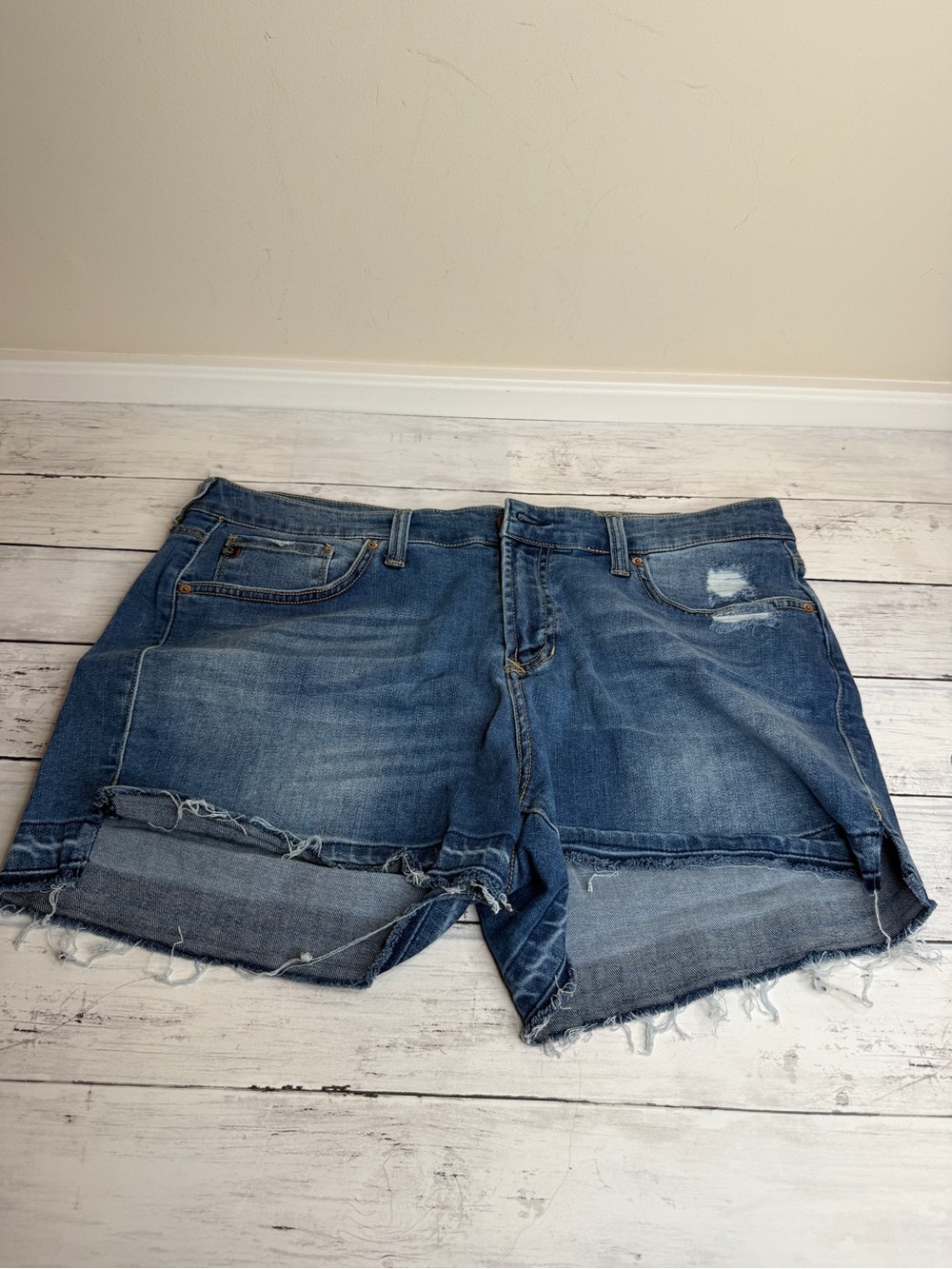 Dear John Medium Blue Distressed Roll-Cuff Jean Shorts